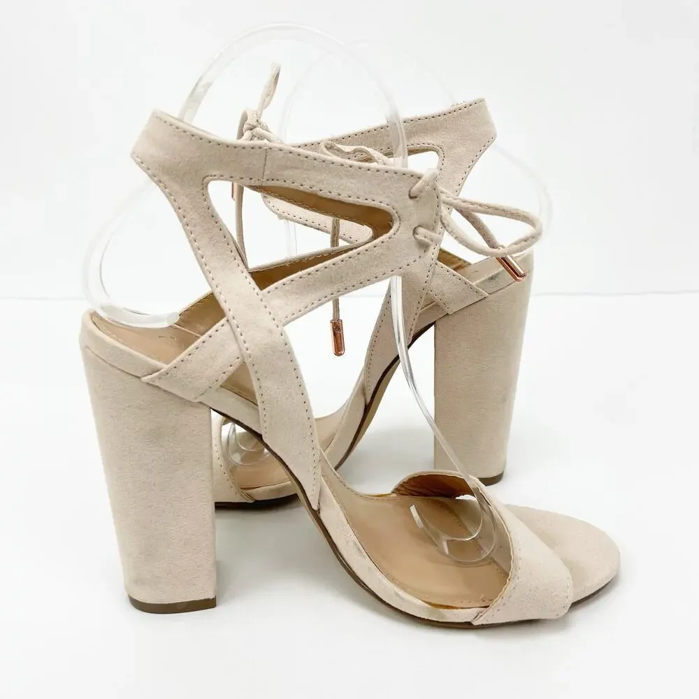 Charlotte Russe Womens Jennie Sandals 6 Faux Suede Open Toe Block Strappy Heels
